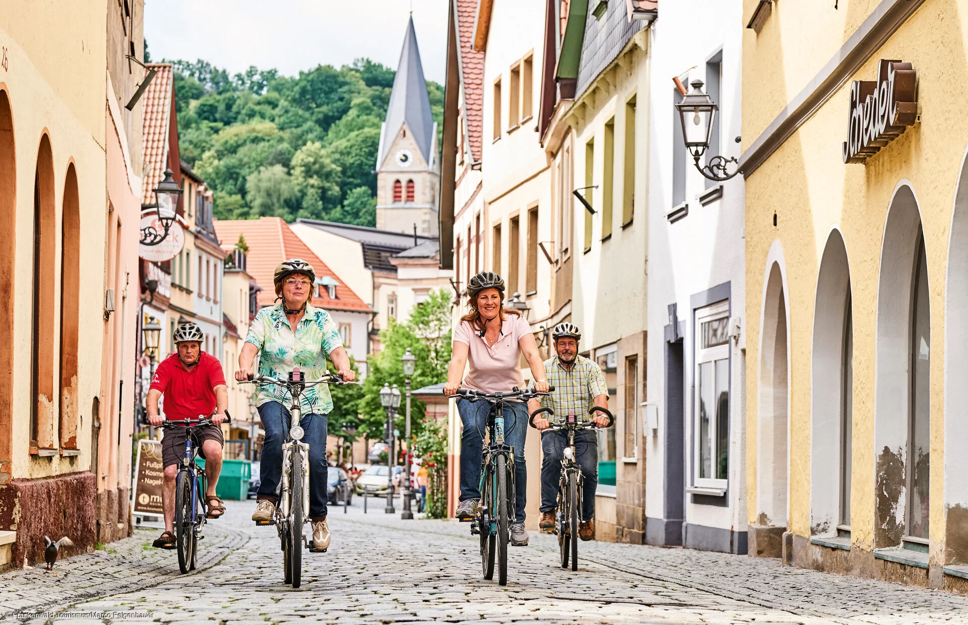 Radfahren in der Kulmbacher Altstadt (Kulmbach/Frankenwald)